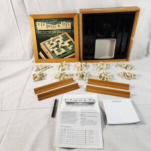 Scrabble Upwords 3-D Word Stacking Board Game in WOODEN BOX 2004 Complete EUC